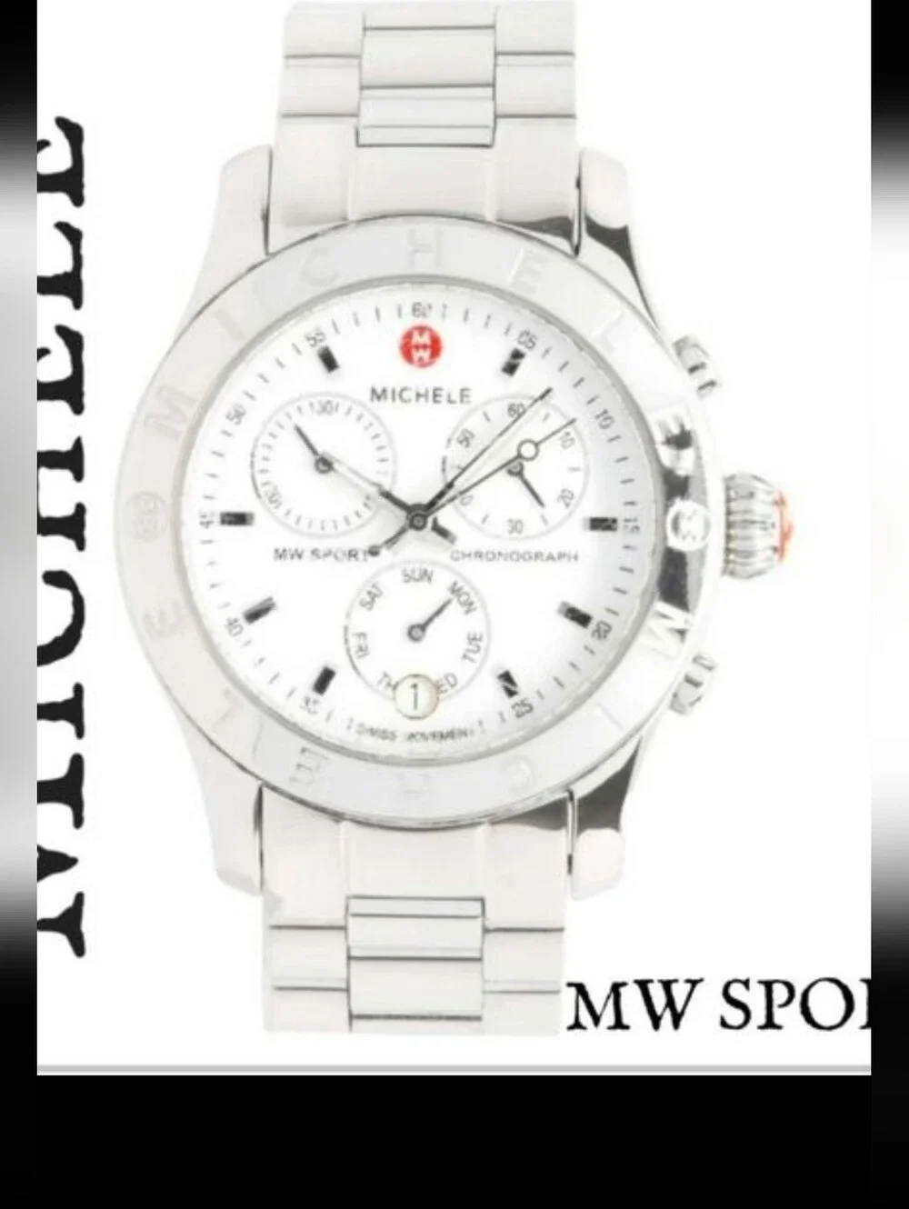 Michele MW Sport Silver Chronograph Swiss Quartz Watch EUC AUTHENTIC